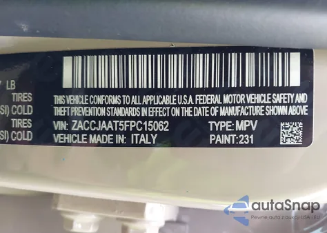 2015 Jeep Renegade Sport from USA, damaged, VIN ZACCJAAT5FPC15062